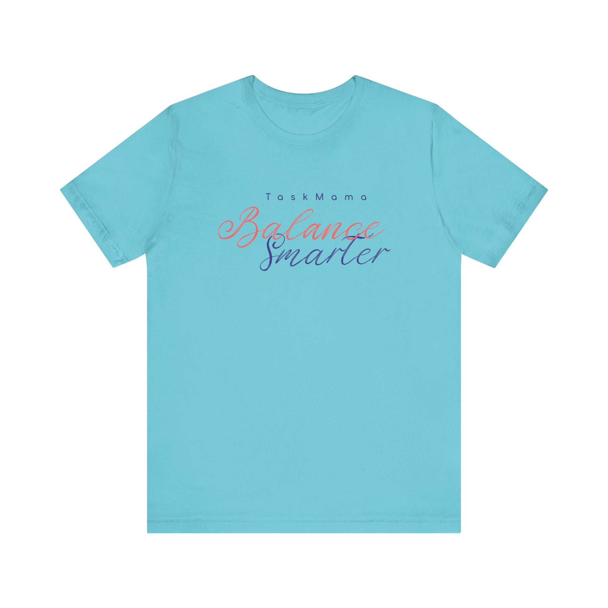 Light blue t-shirt with text design on a white background