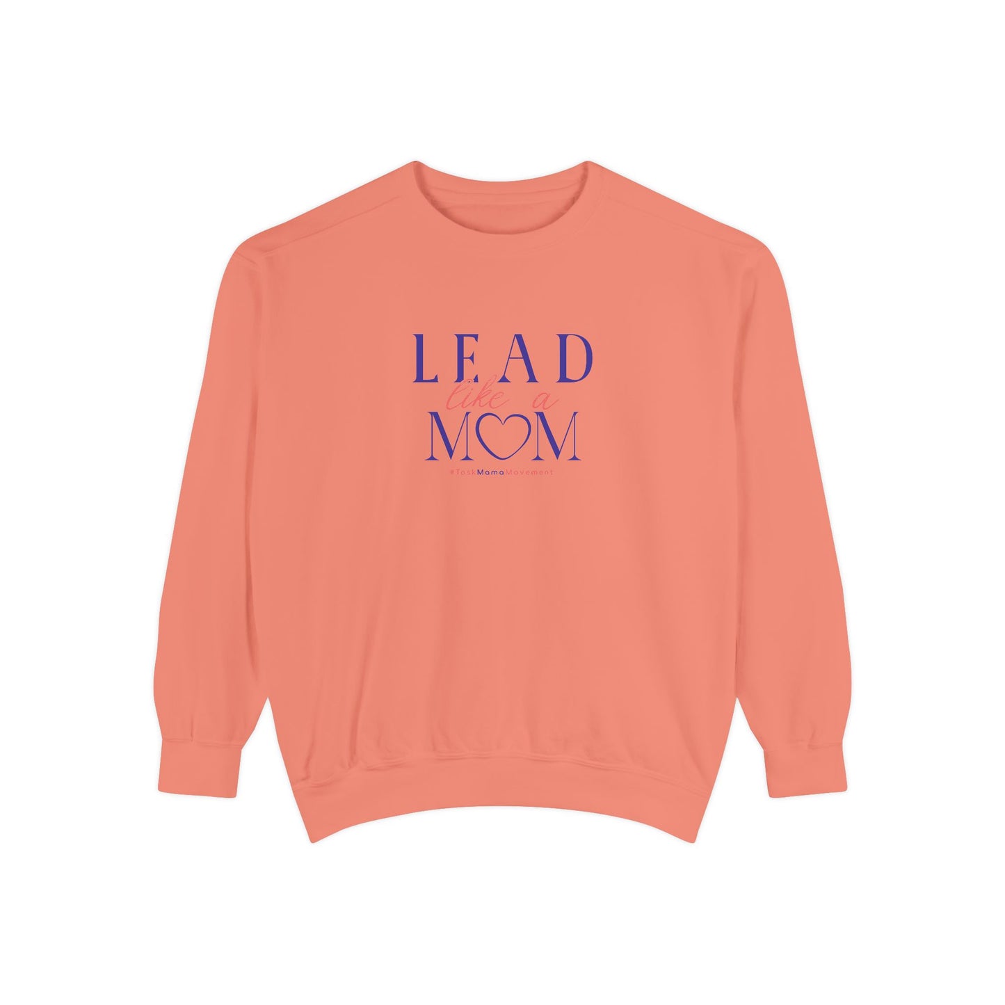 Coral sweatshirt with 'L.F.A.D. MOM' text on a white background