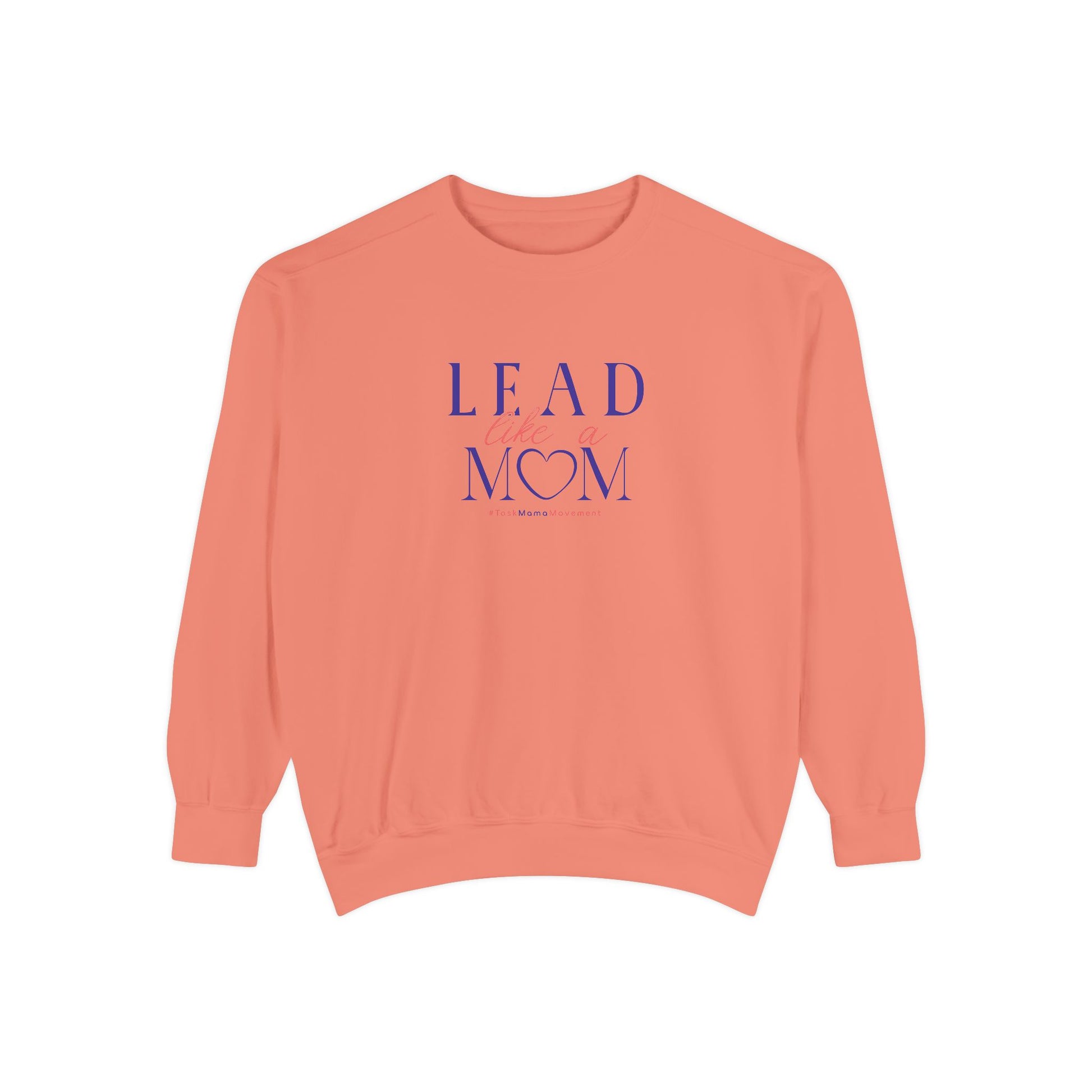Coral sweatshirt with 'L.F.A.D. MOM' text on a white background