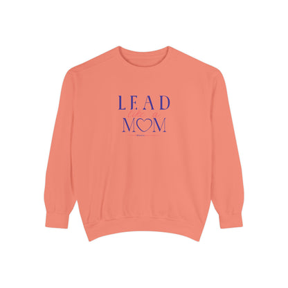 Coral sweatshirt with 'L.F.A.D. MOM' text on a white background