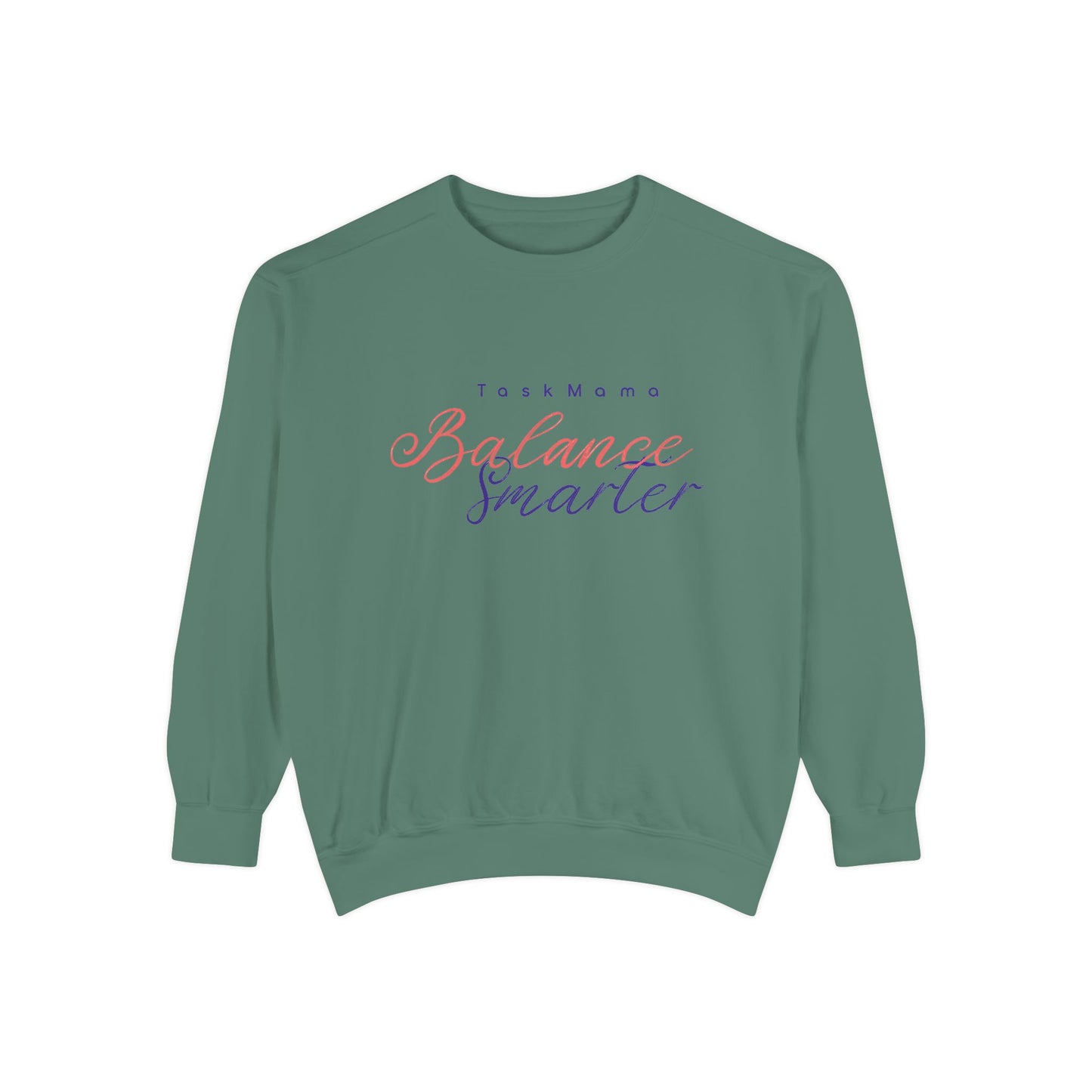 Green sweatshirt with text on a white background