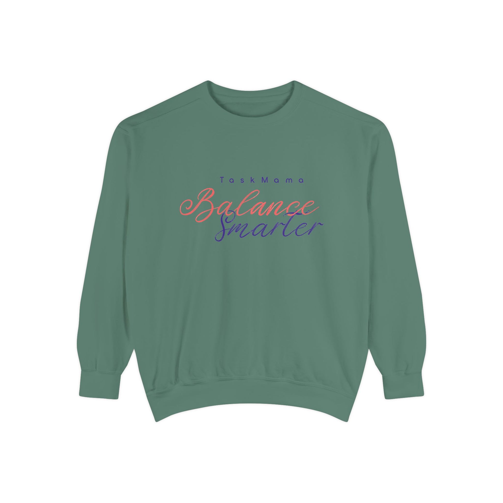 Green sweatshirt with text on a white background