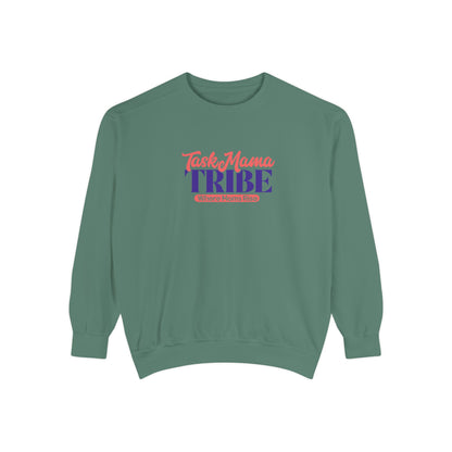 Green sweatshirt with 'TaskMama TRIBE' text on a white background