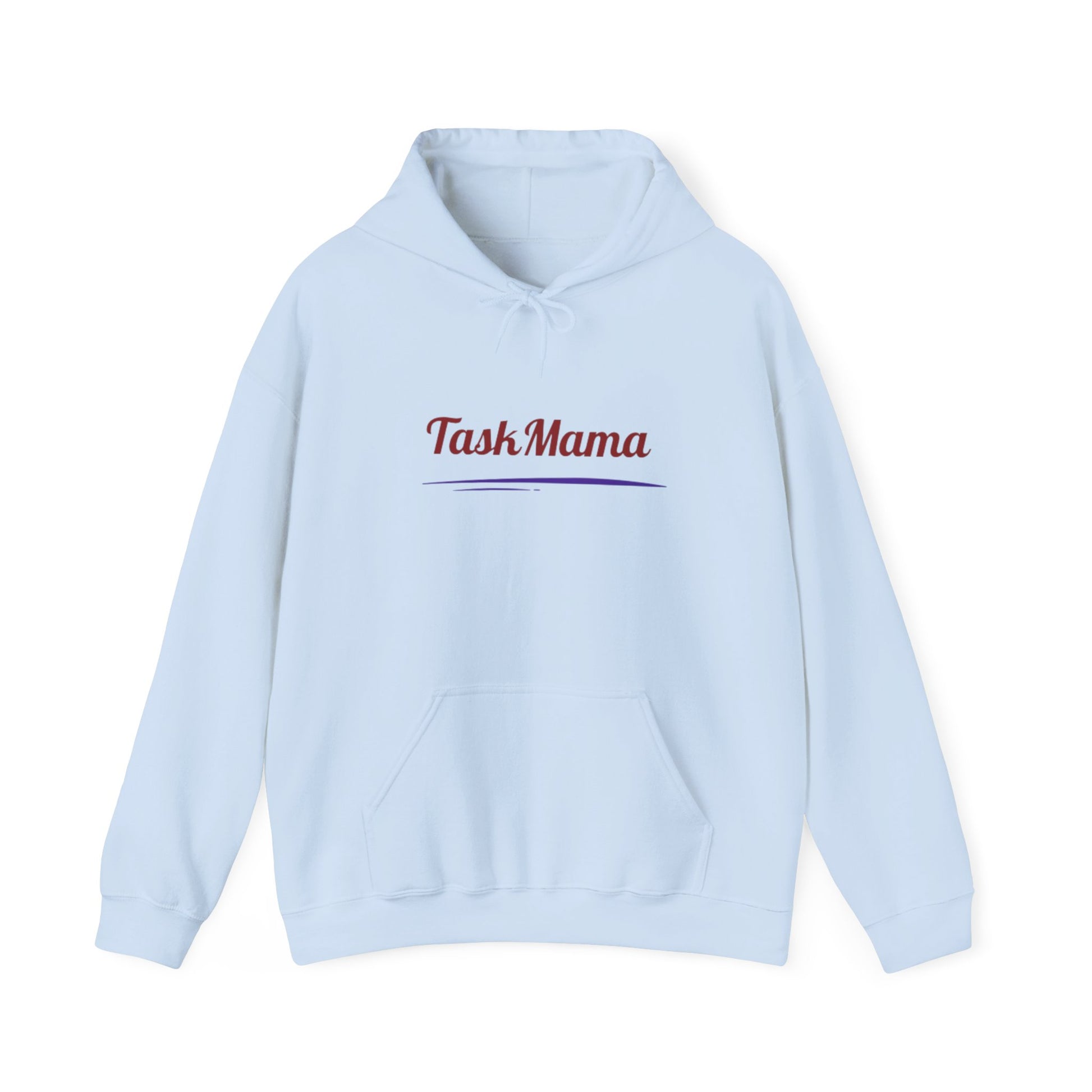 Light blue hoodie with 'Task Mama' text on a white background