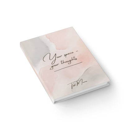 Notebook with 'Your space - your thoughts' text on a white background