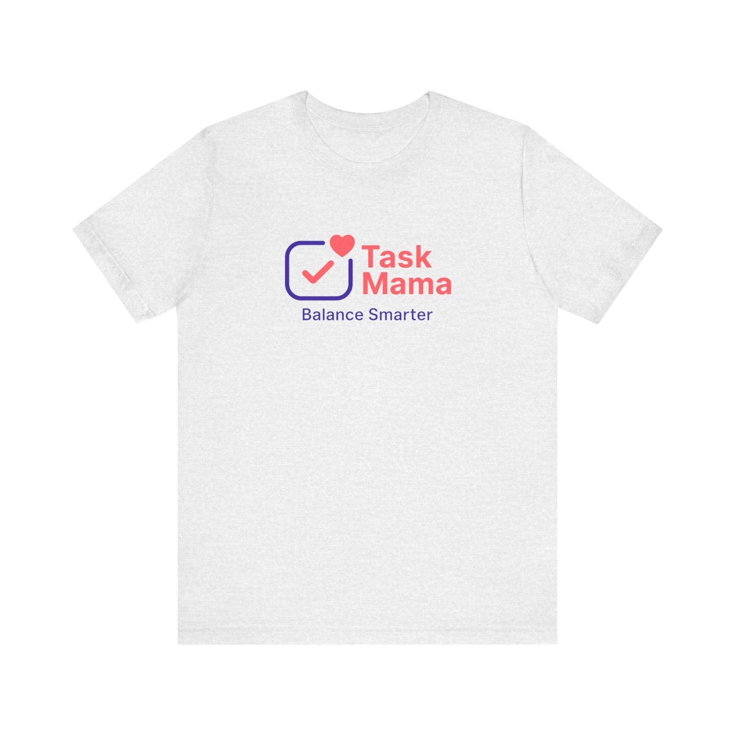 White t-shirt with 'Task Mama' logo on a white background