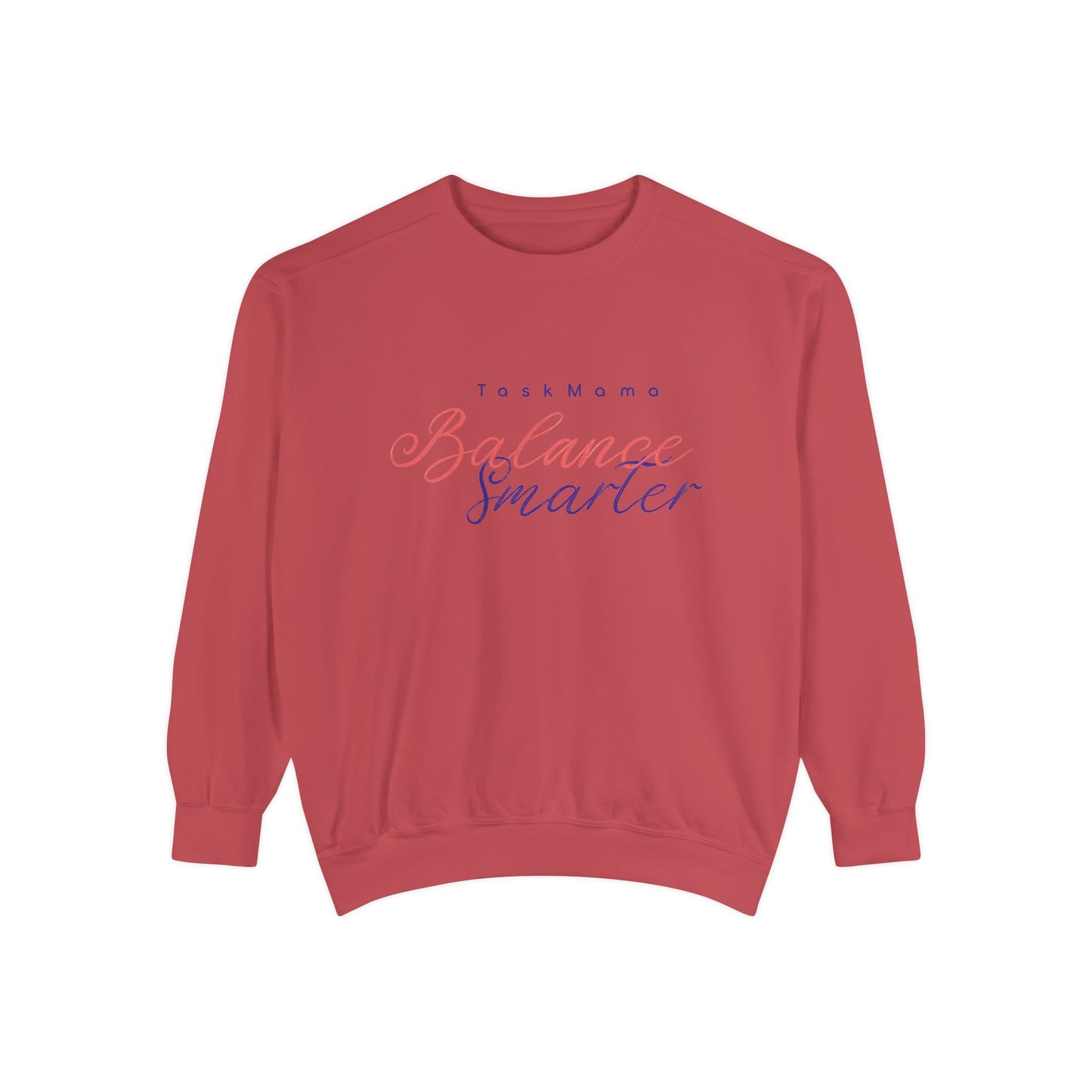 Red sweatshirt with text on a white background