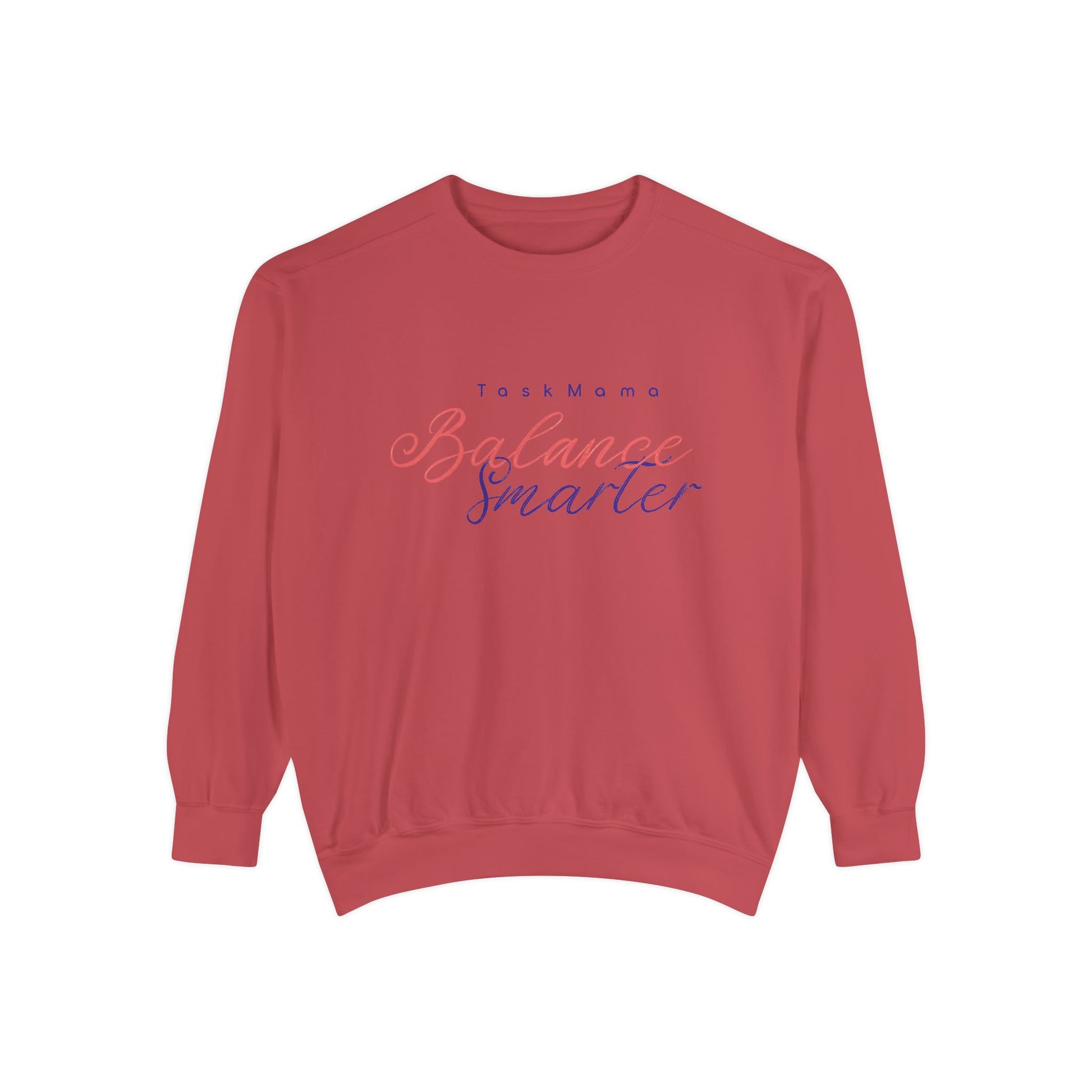Red sweatshirt with text on a white background