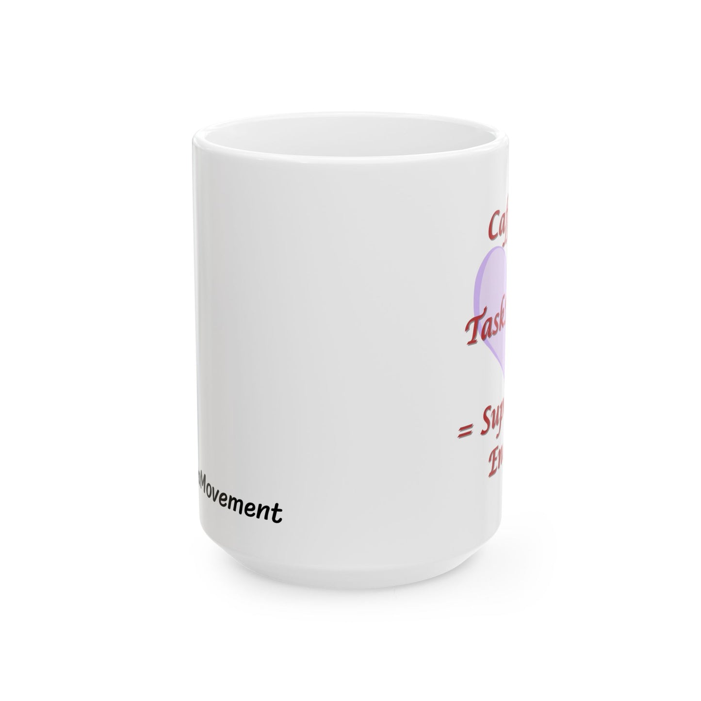 White mug with text on a white background
