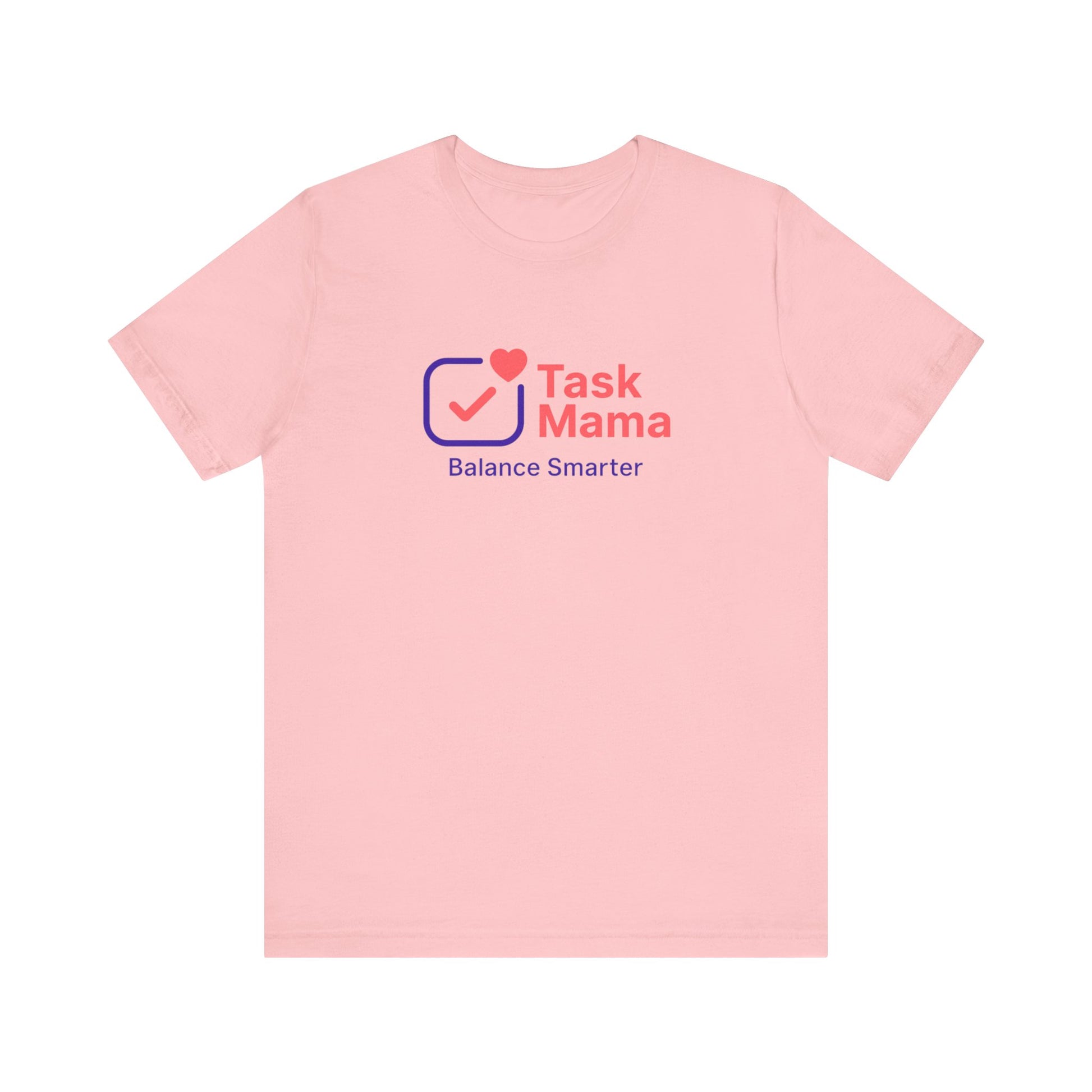 Pink t-shirt with 'Task Mama' logo on a white background