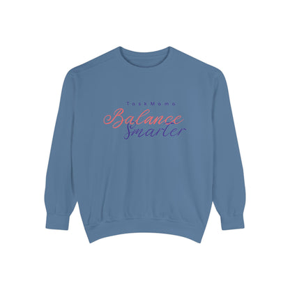Blue sweatshirt with text on a white background
