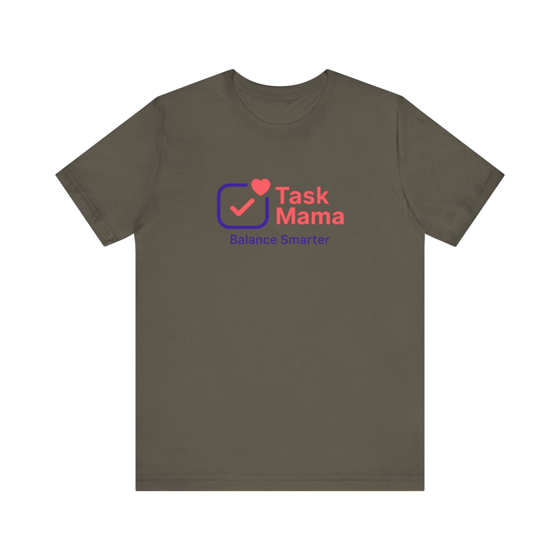 Brown t-shirt with 'Task Mama' logo on a white background