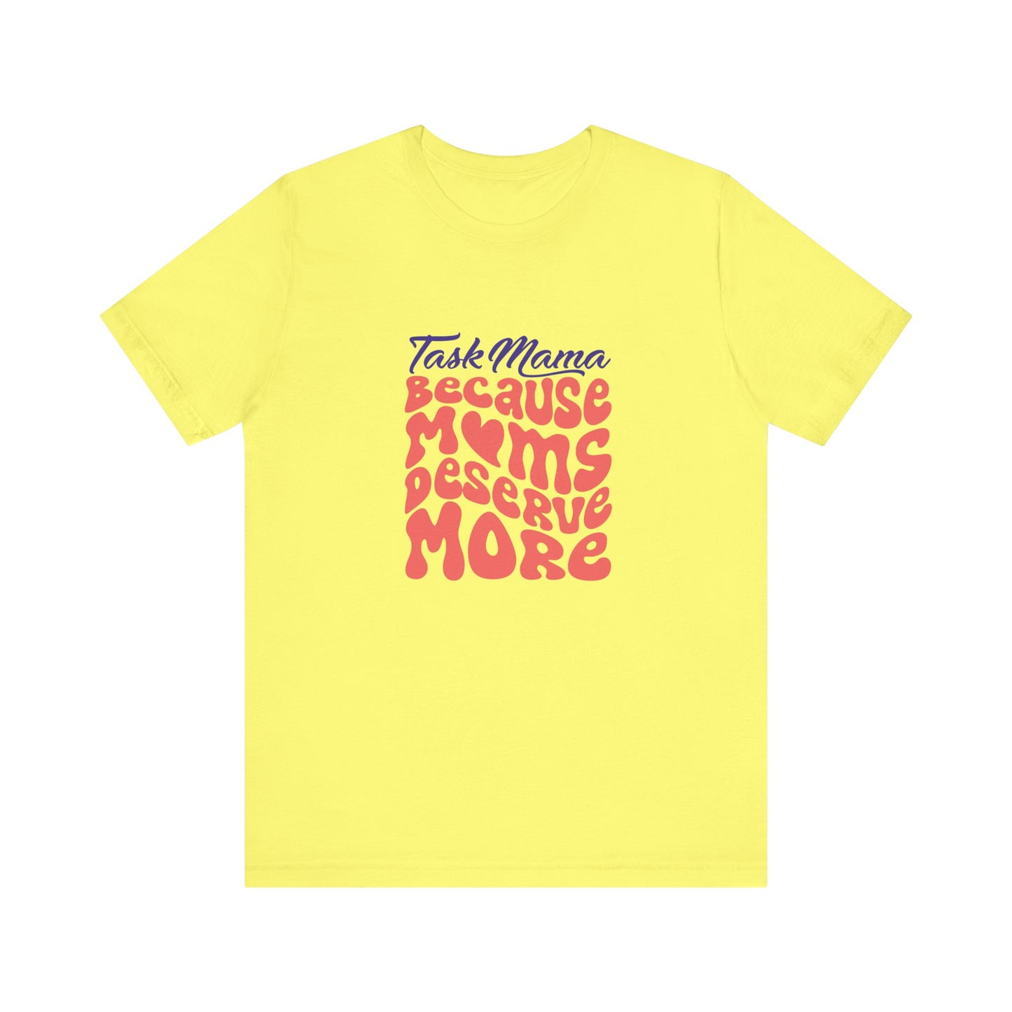 Yellow t-shirt with colorful text on a white background