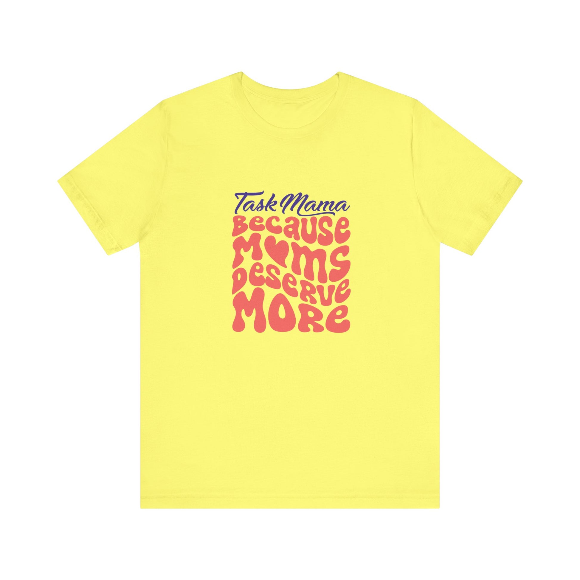 Yellow t-shirt with colorful text on a white background
