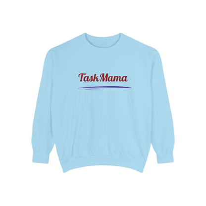 Light blue sweatshirt with 'Task Mama' text on a white background