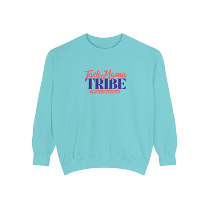 Light blue sweatshirt with 'Task Mama TRIBE' text on a white background