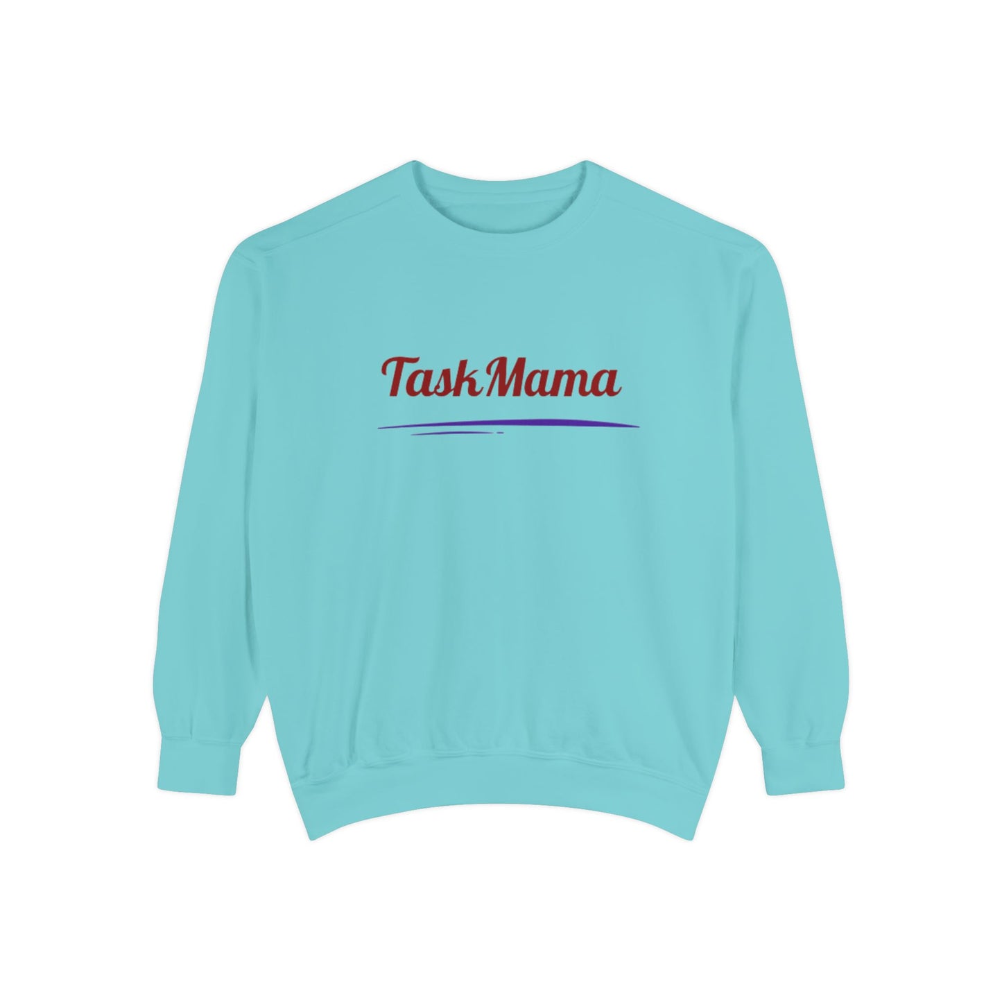 Light blue sweatshirt with 'Task Mama' text on a white background