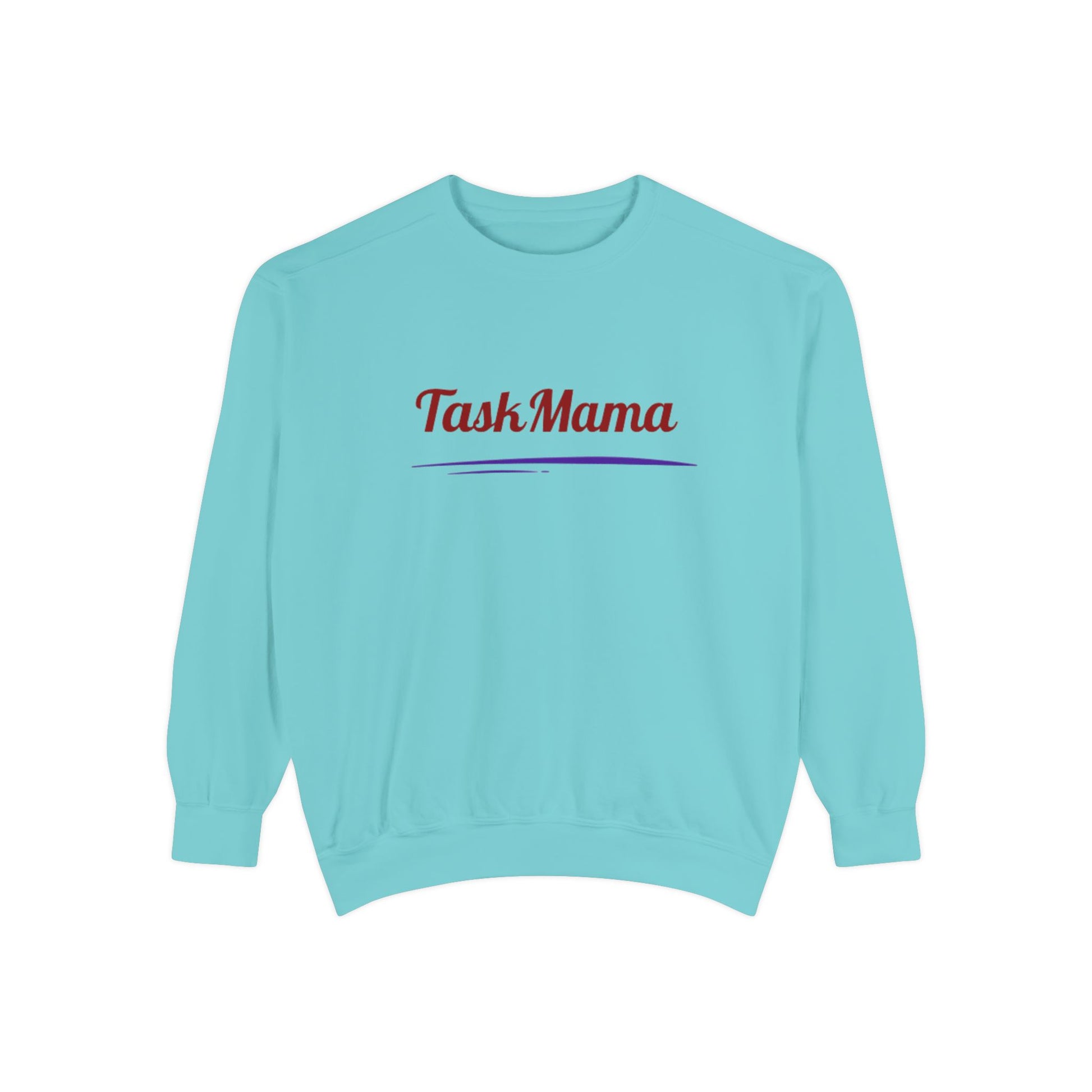 Light blue sweatshirt with 'Task Mama' text on a white background