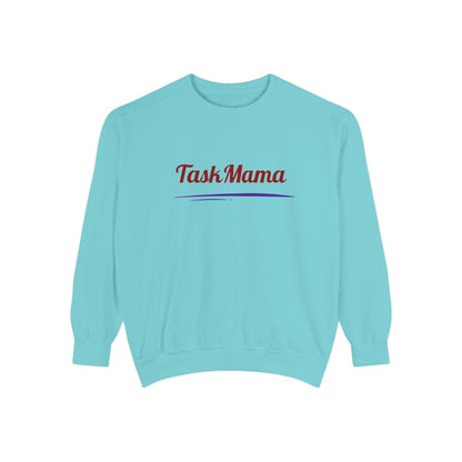 Light blue sweatshirt with 'Task Mama' text on a white background