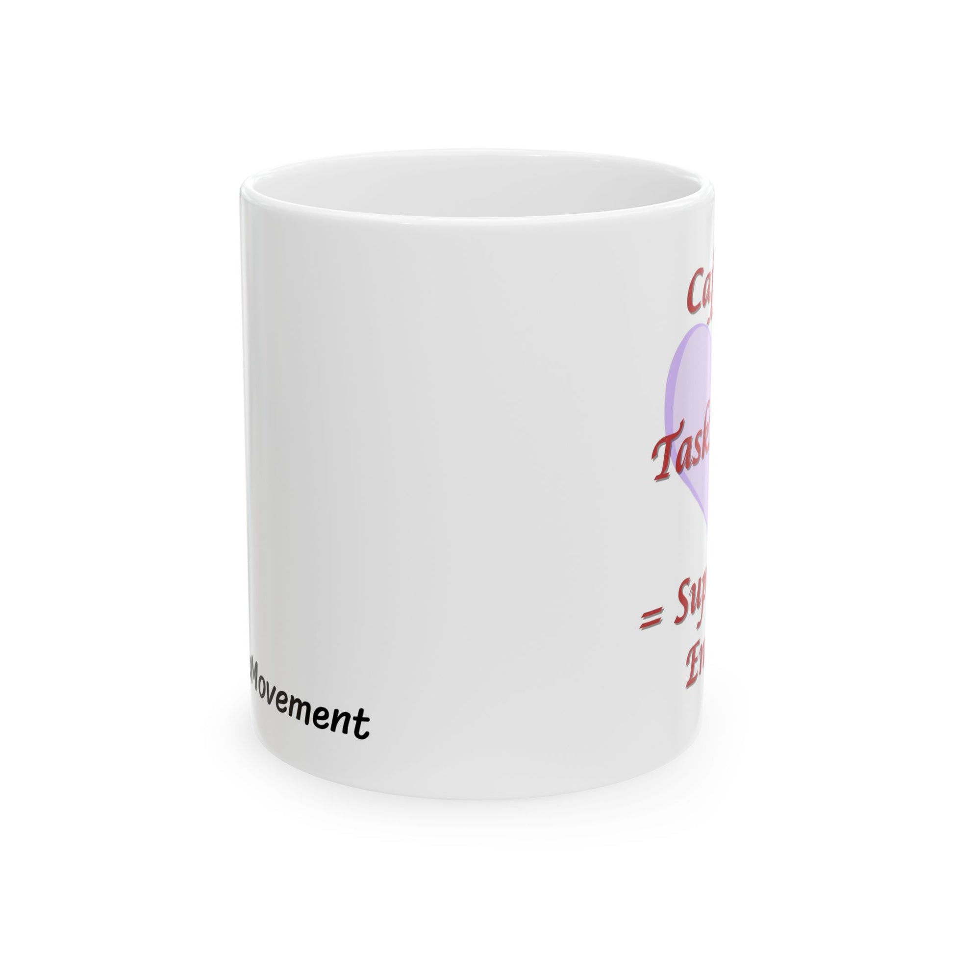 White mug with text on a white background