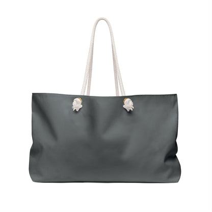 Gray tote bag with white handles on a white background