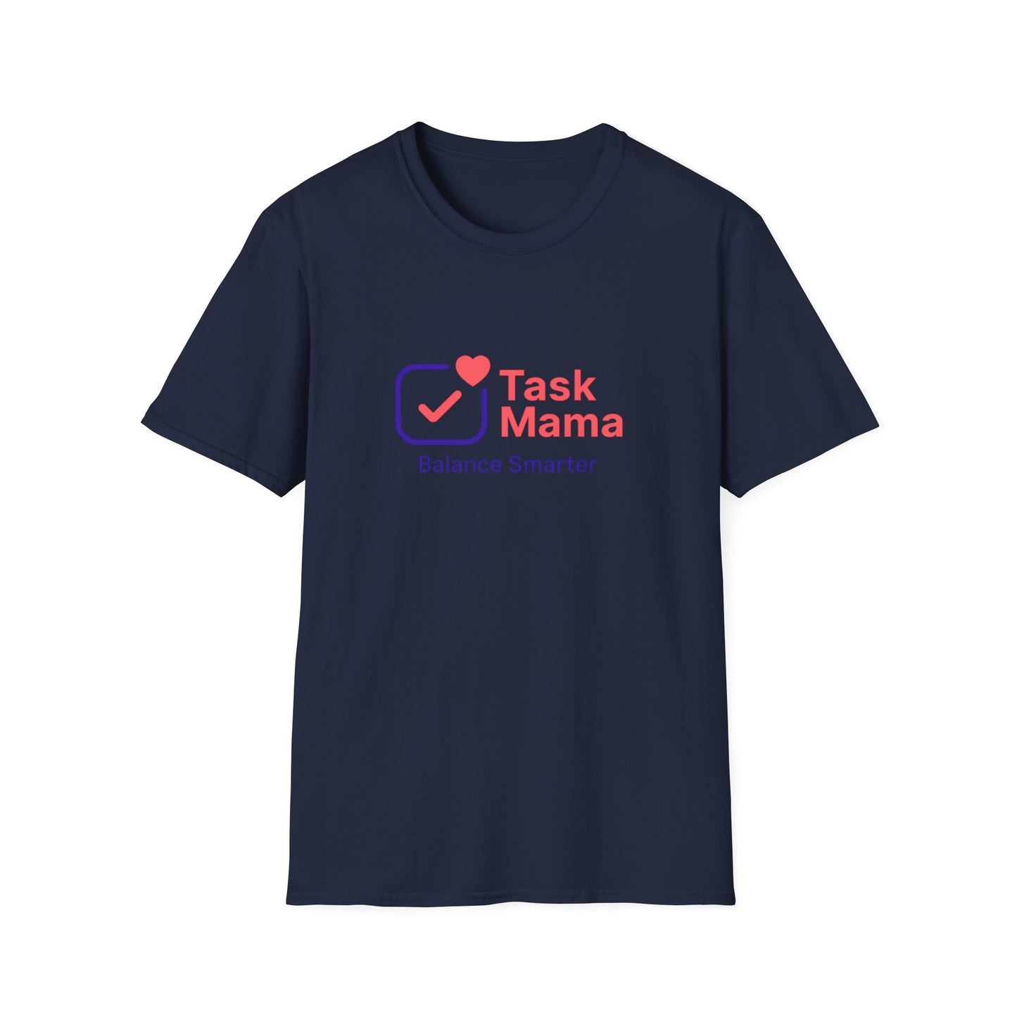 Navy blue t-shirt with 'Task Mama' logo on a white background