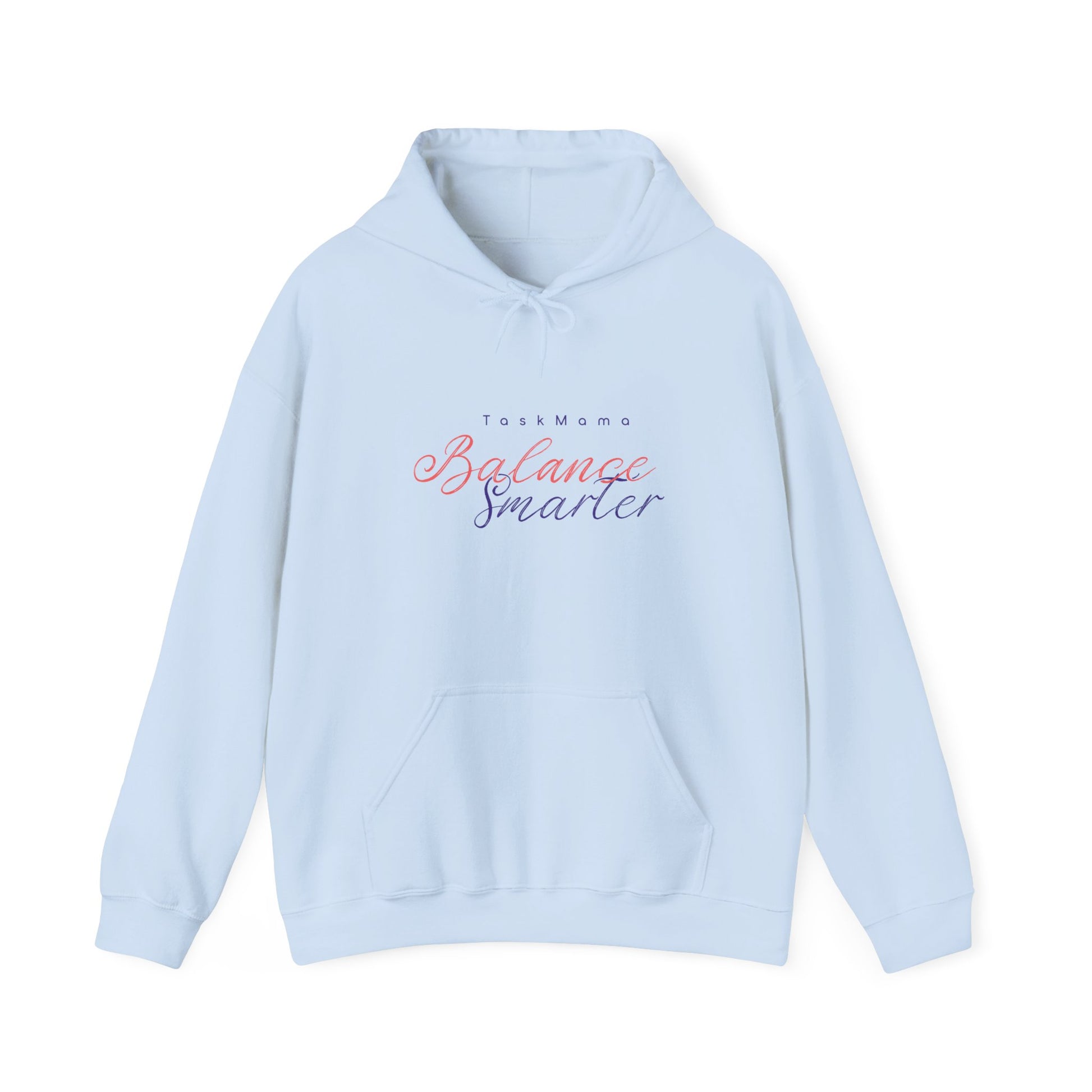 Light blue hoodie with text on a white background