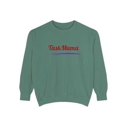 Green sweatshirt with 'Task Mama' text on a white background