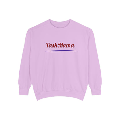 Lavender sweatshirt with 'Task Mama' text on a white background