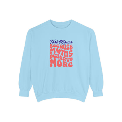 Light blue sweatshirt with colorful text on a white background