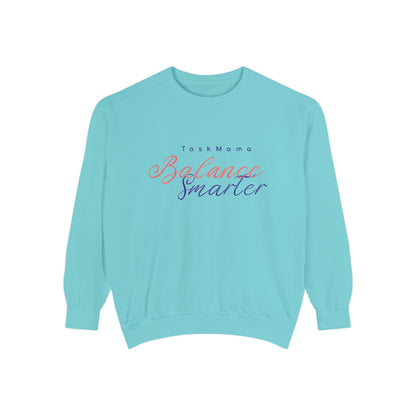 Light blue sweatshirt with text on a white background