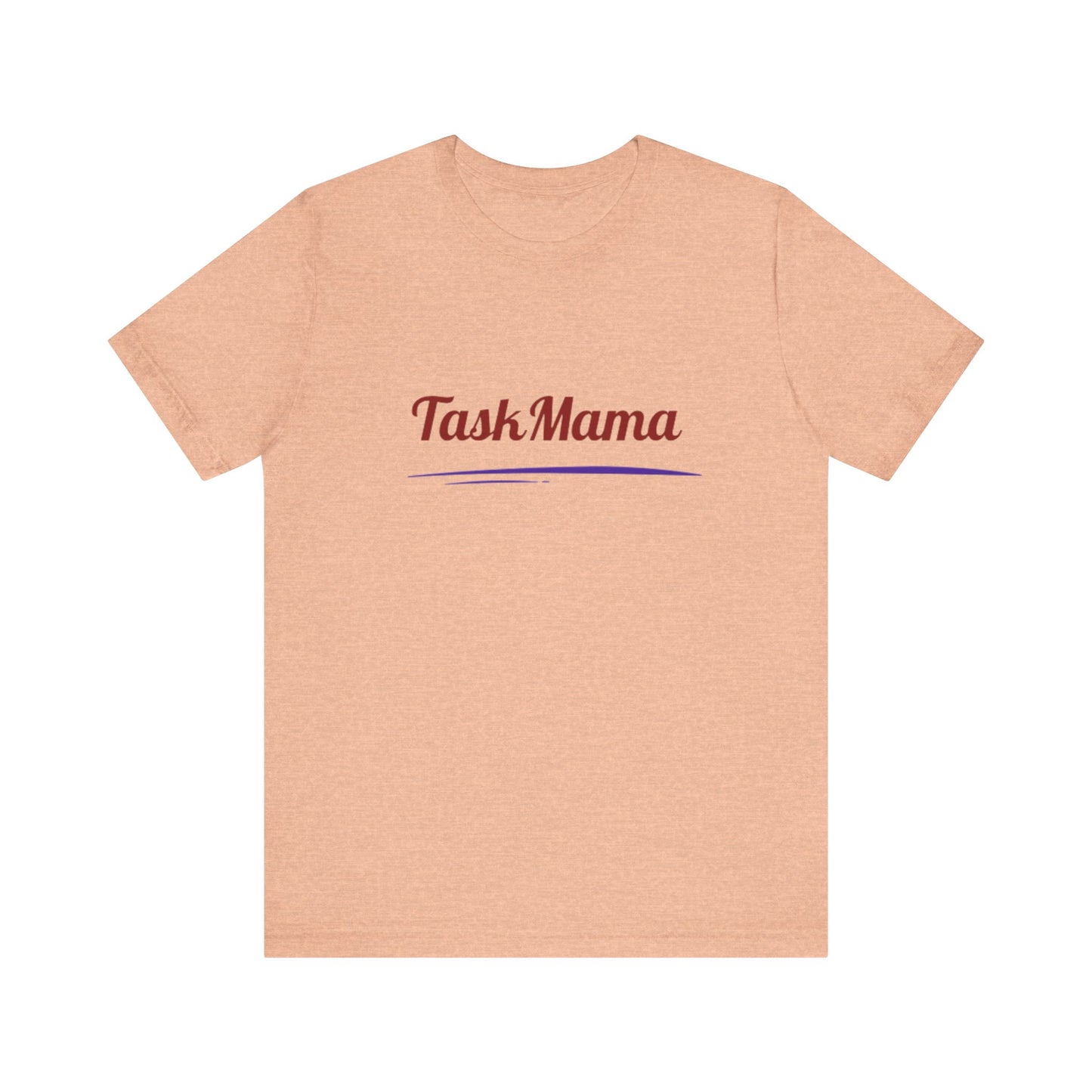 Beige t-shirt with 'Task Mama' text on a white background