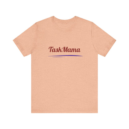 Beige t-shirt with 'Task Mama' text on a white background