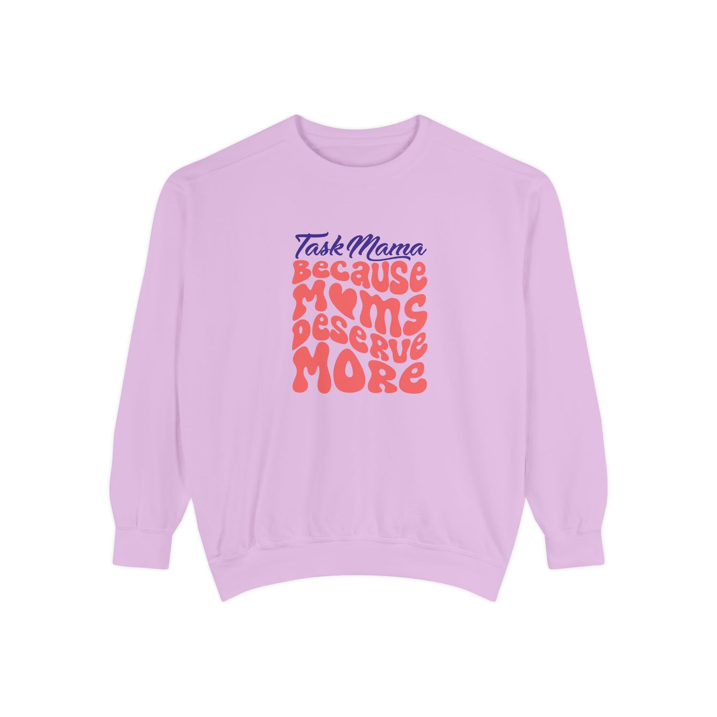 Purple sweatshirt with text design on a white background