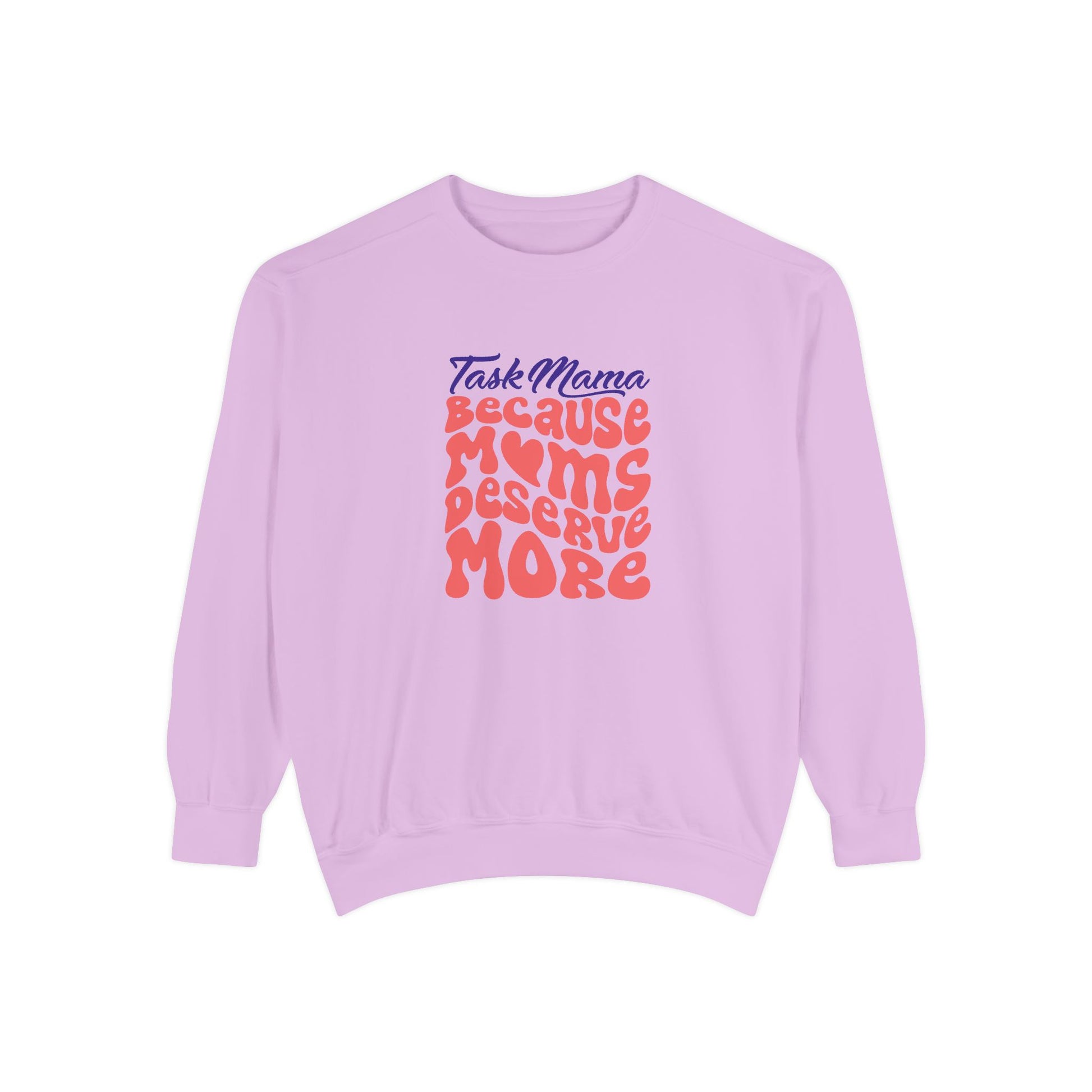 Purple sweatshirt with text design on a white background