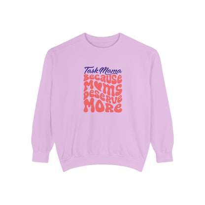Purple sweatshirt with text design on a white background