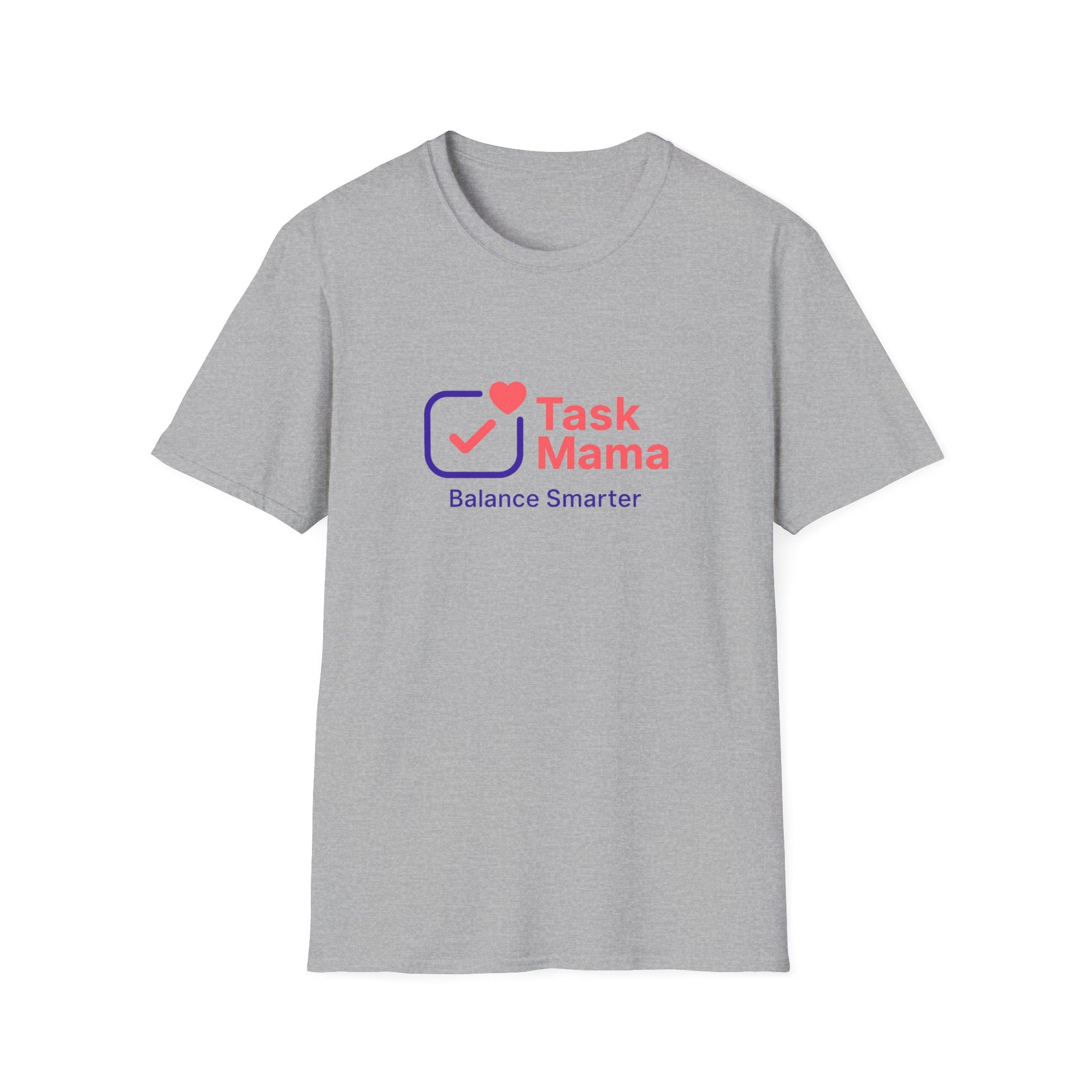 Gray t-shirt with 'Task Mama' logo and text on a white background