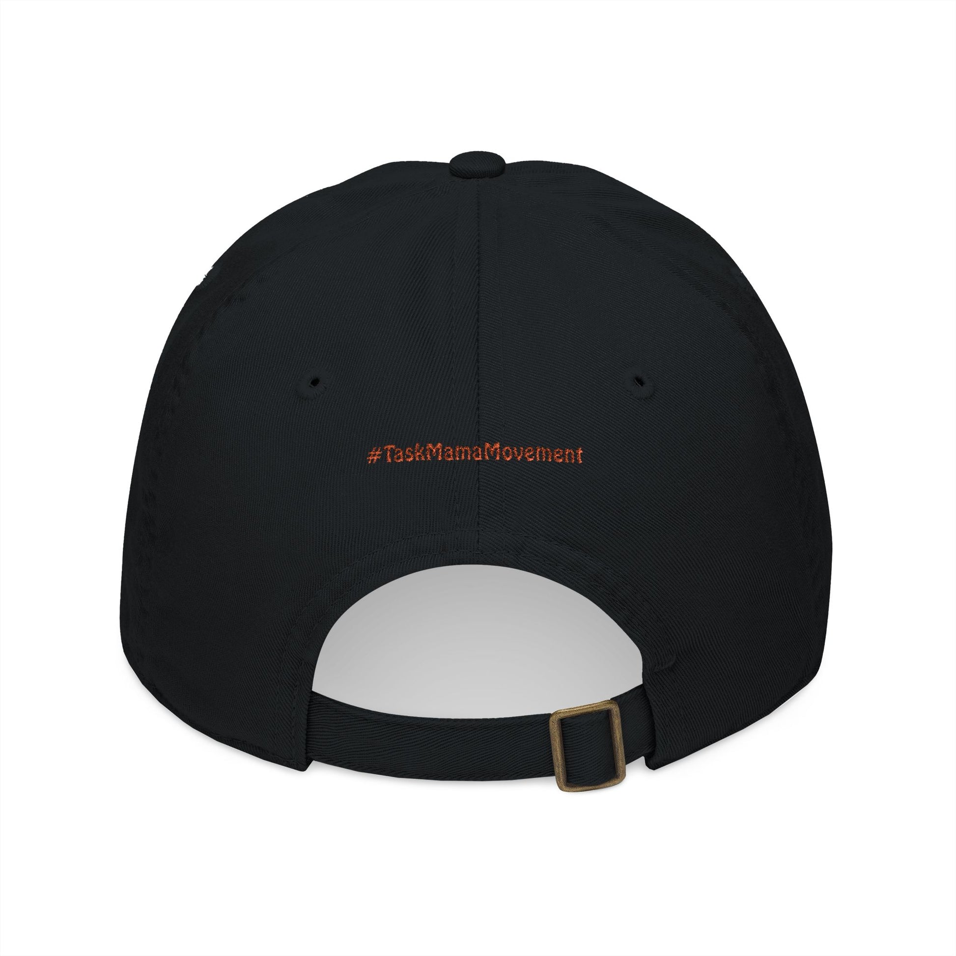 Black cap with '#TaskMamaMovement' text on a white background