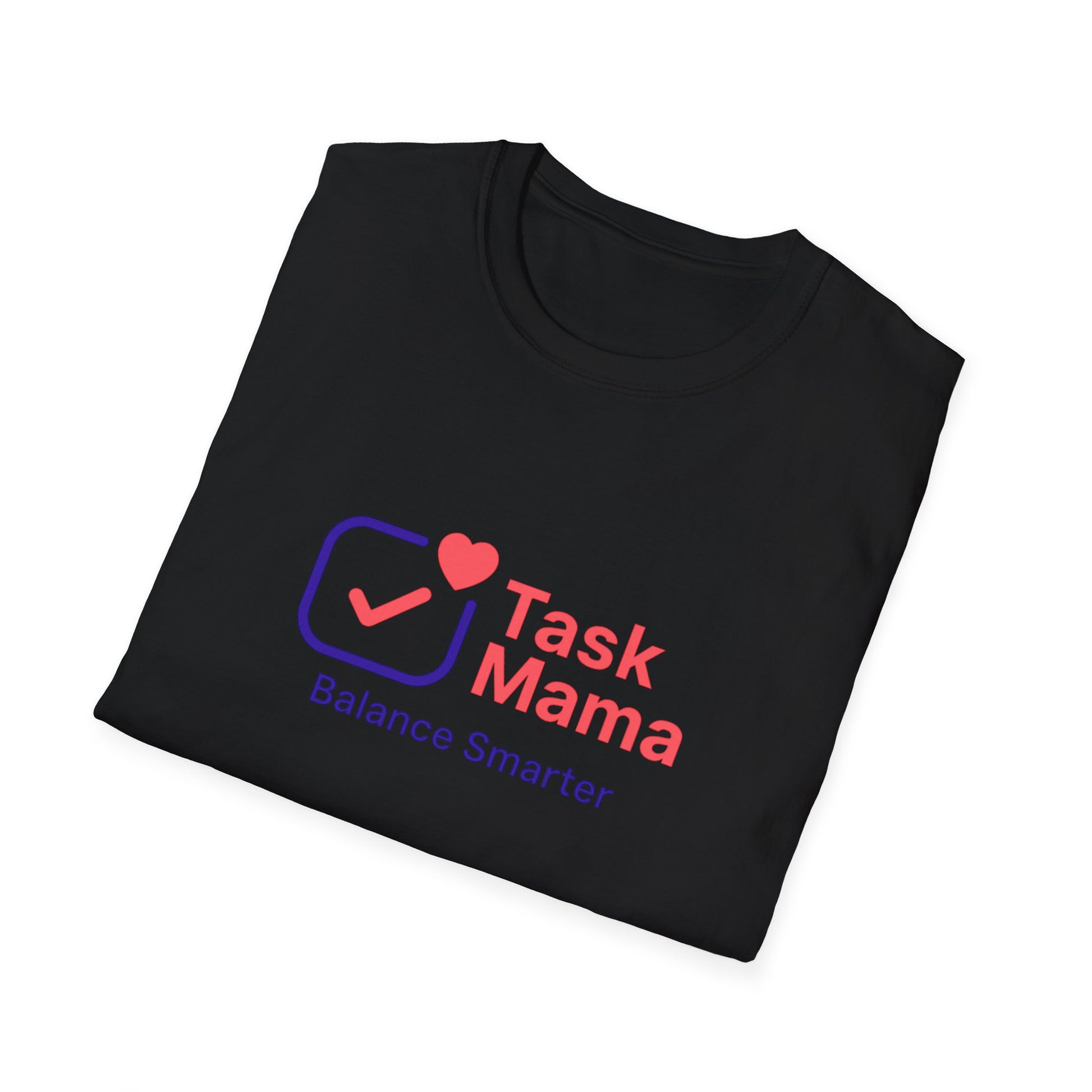 Black t-shirt with 'Task Mama' logo and text on a white background