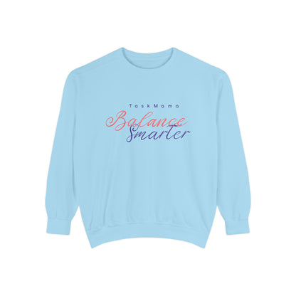 Light blue sweatshirt with text on a white background