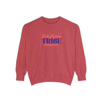 Red sweatshirt with 'Task Mama TRIBE' text on a white background