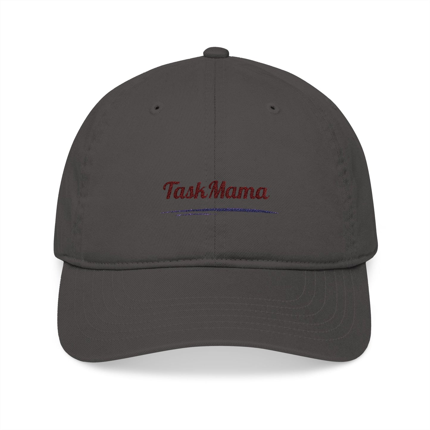 Dark gray cap with 'Task Mama' text on a white background