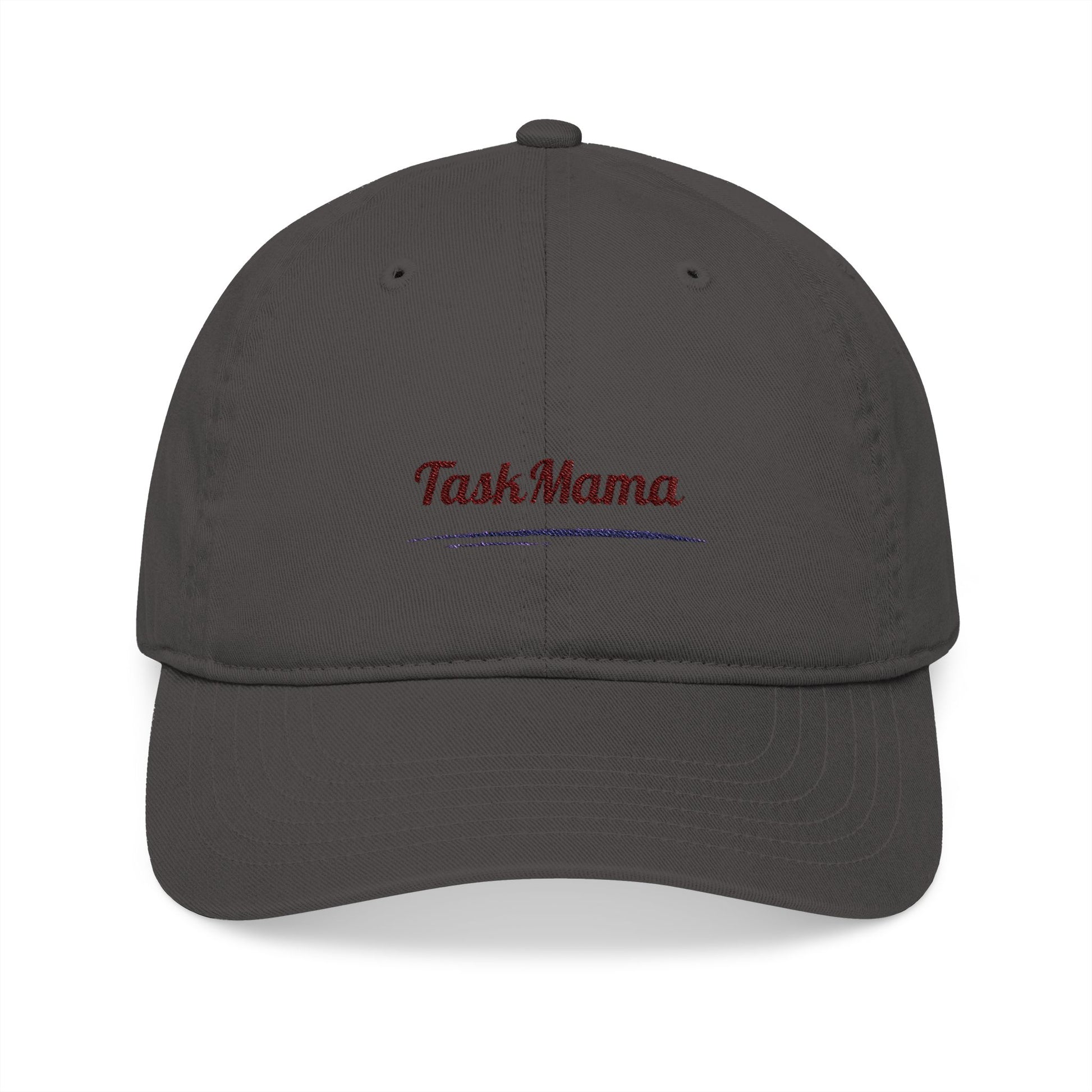 Dark gray cap with 'Task Mama' text on a white background