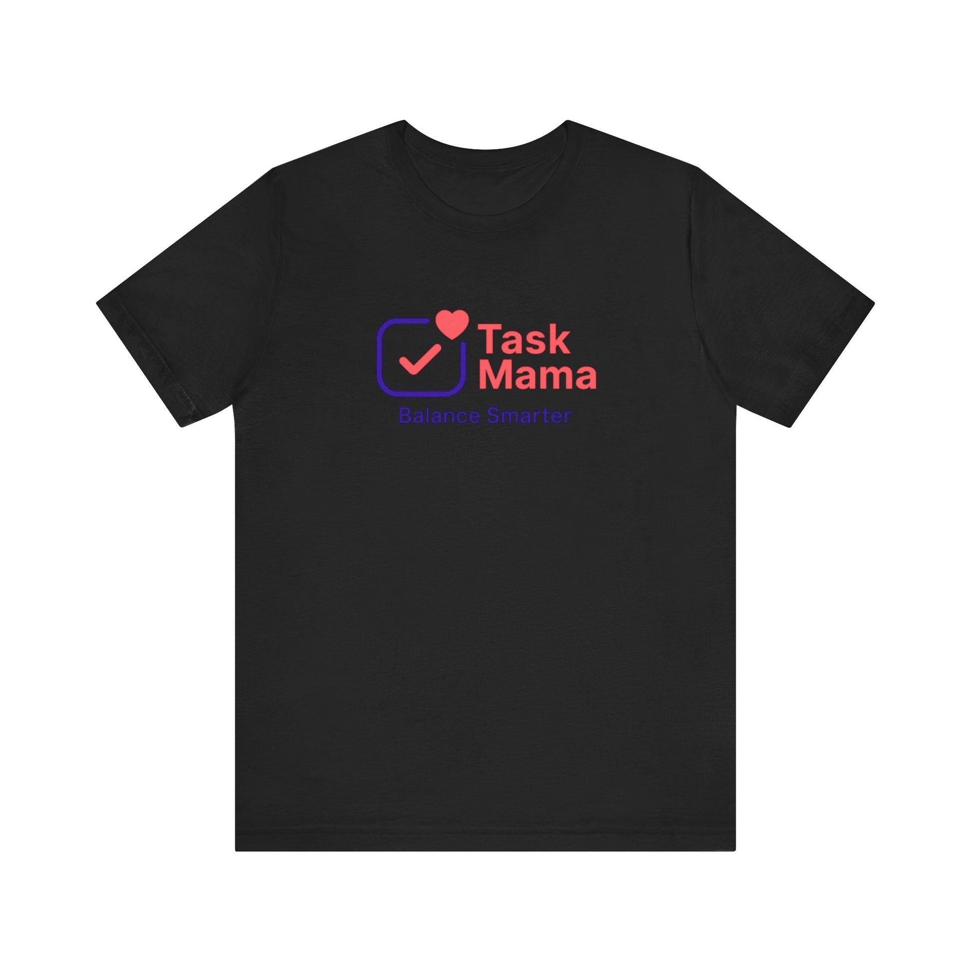Black t-shirt with 'Task Mama' logo on a white background