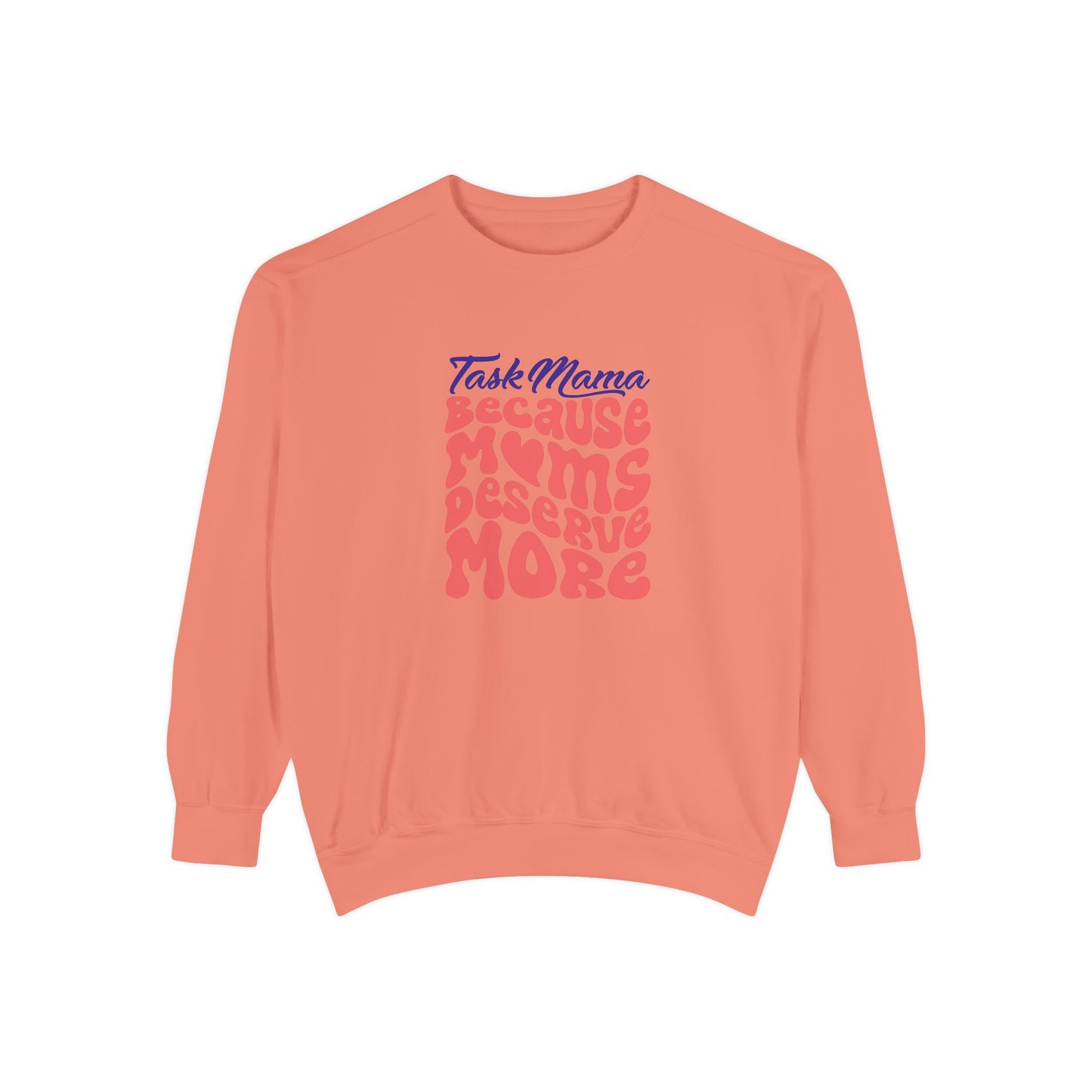 Coral sweatshirt with text design on a white background