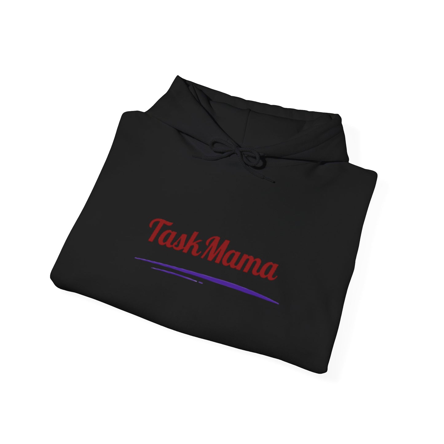 Black hoodie with 'Task Mama' text on a white background