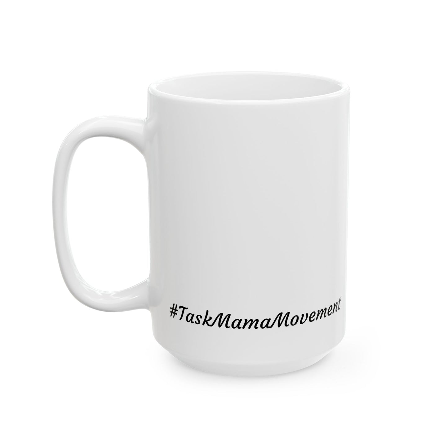 White mug with 'Running on coffee and TaskMama' text, surrounded by Halloween-themed treats and pumpkins.