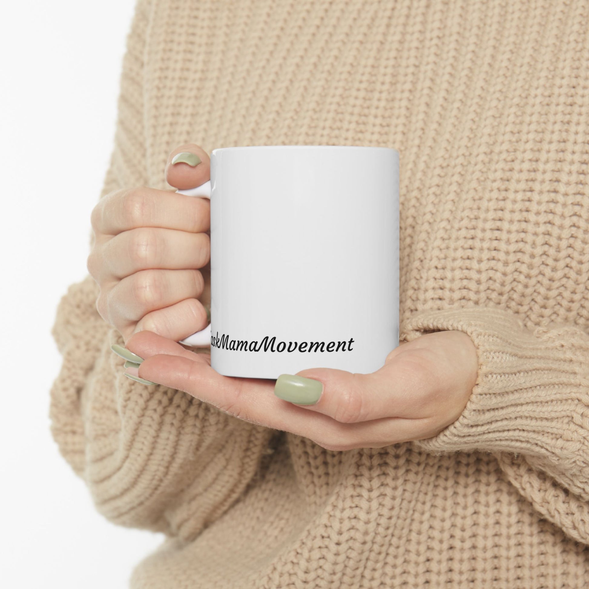 White mug with 'Running on coffee and TaskMama' text, surrounded by Halloween-themed treats and pumpkins.