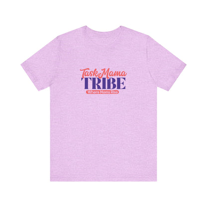 Purple t-shirt with 'Task Mama TRIBE' text on a white background