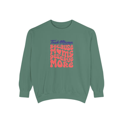 Green sweatshirt with colorful text on a white background